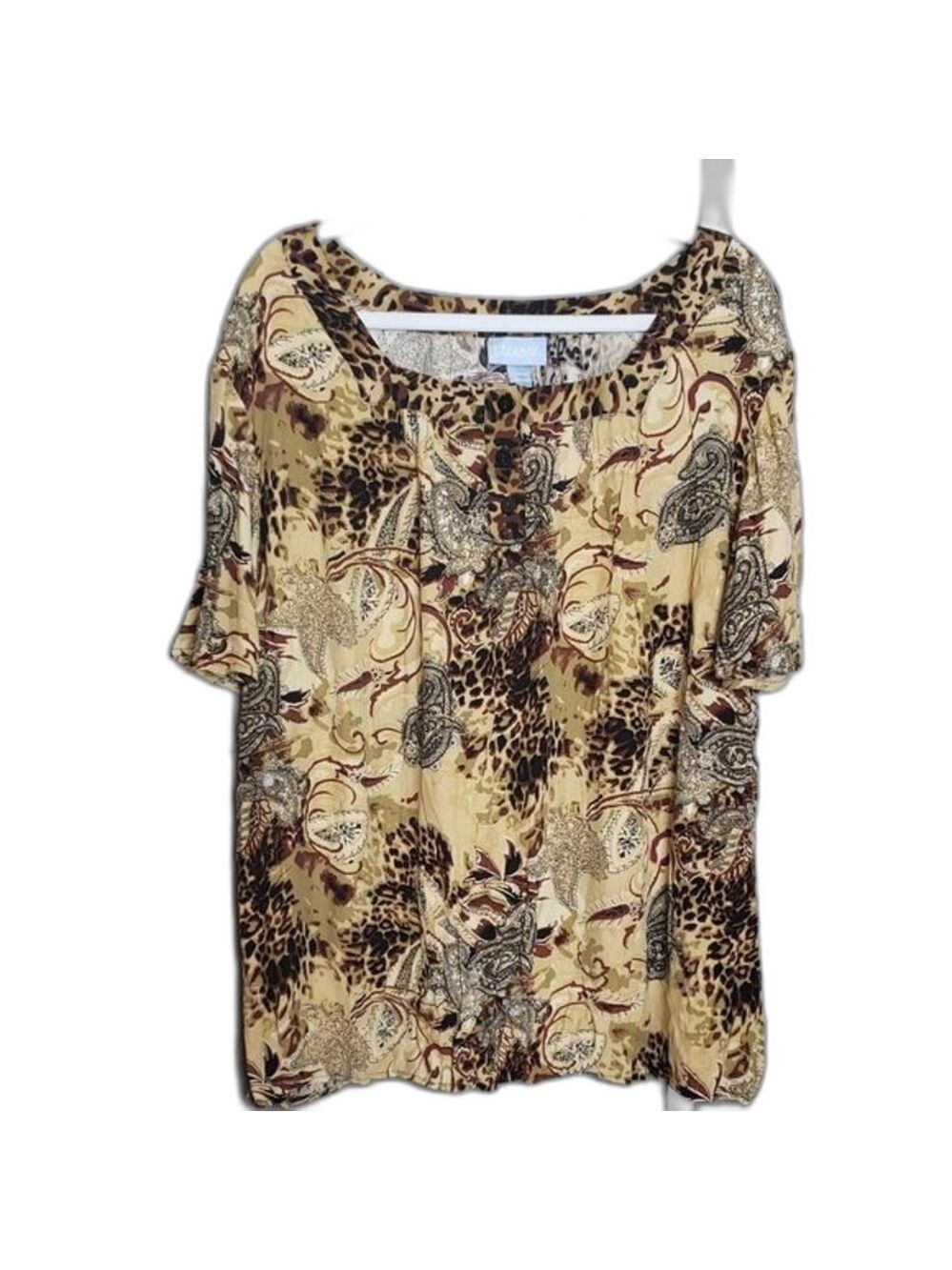 Liz & Me 2X Paisley and Leopard Print Blouse Flowy Lightweight